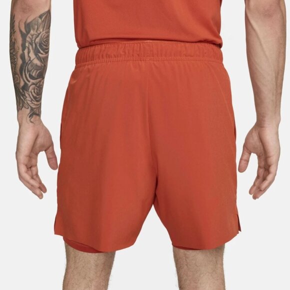 NikeCourt Slam Men's Dri-FIT Tennis Shorts 2-in-1 Rust Orange White Size XL - Picture 3 of 13